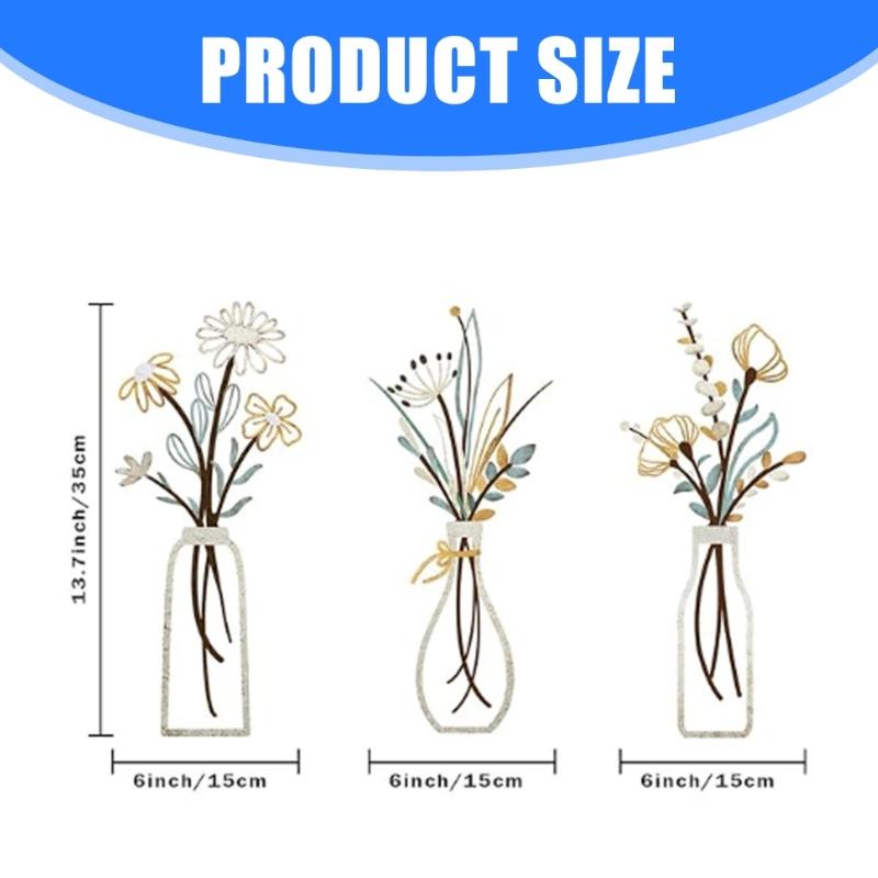 Set of 3 Metal Floral Wall Hangings Minimalists Flower Vases Line Art Wall Decors Sculptures for Living Room and Bedroom