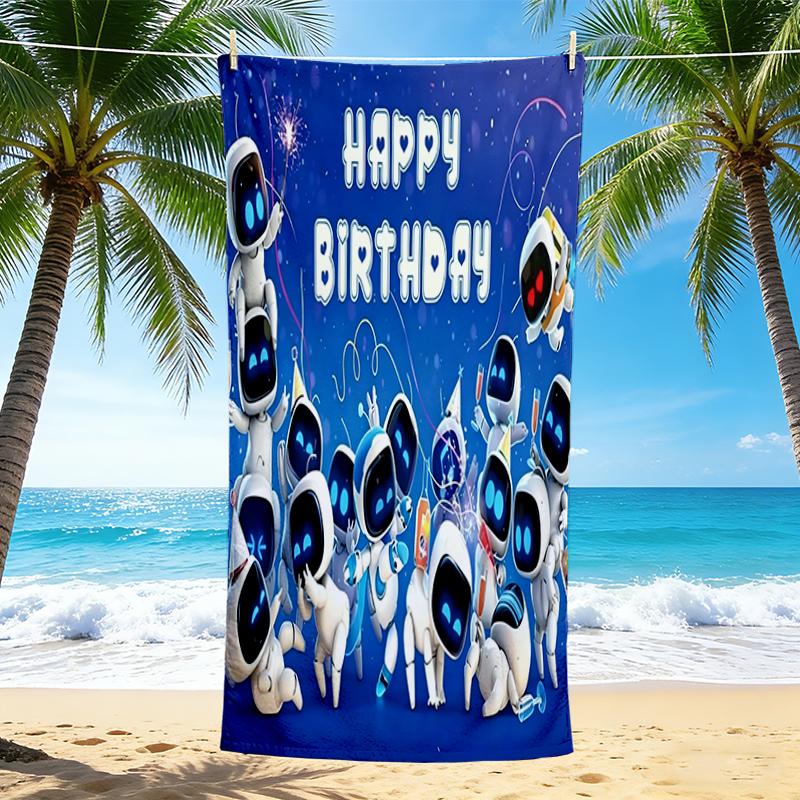 1Pc Happy Robot Celebration Beach Towel, Quick Dry, Multi-Use for Beach Pool Gym Yoga Home Travel, Christmas, Halloween, Xmas Gift S92961