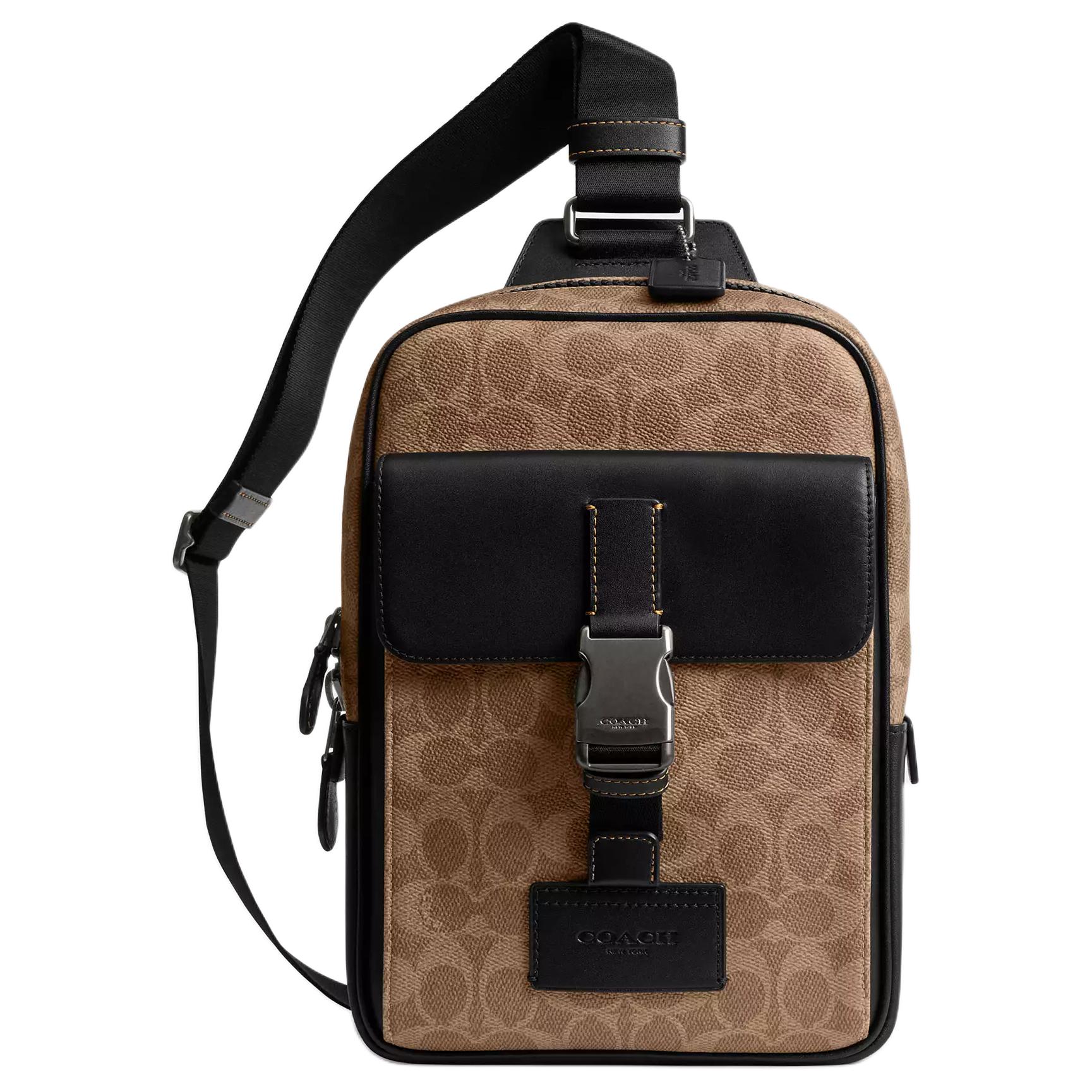 

Coach Signature Canvas Sling Backpack with Buckle Closure & Leather Trim for Daily & Travel Use Basic Set (Bag+Dust Bag)