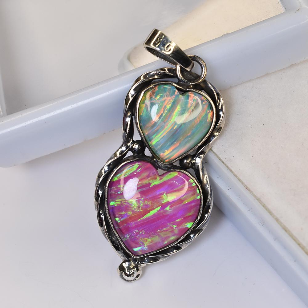 Natural Opal Pendant 41 ct 925 Sterling Silver Gemstone Fancy Heart October Birthday Birthstone