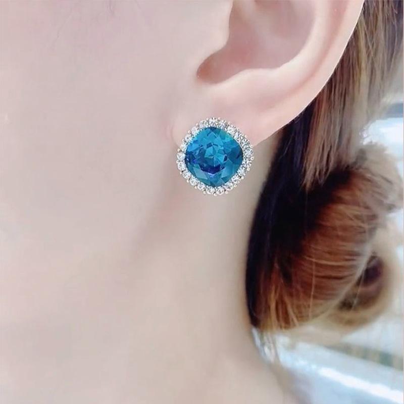 Blue Crystal Stud Earrings For Women Trendy Minimalist Design Luxury Autumn Winter Earrings Small Batch Fashion