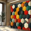1 szt. Sześciokątna Artystyczna Zasłona Prysznicowa - Retro Mozaika, Czerwony Żółty Zielony Niebieski Biały Na Ciemnobrązowym, Poliester, Dekoracja Łazienki