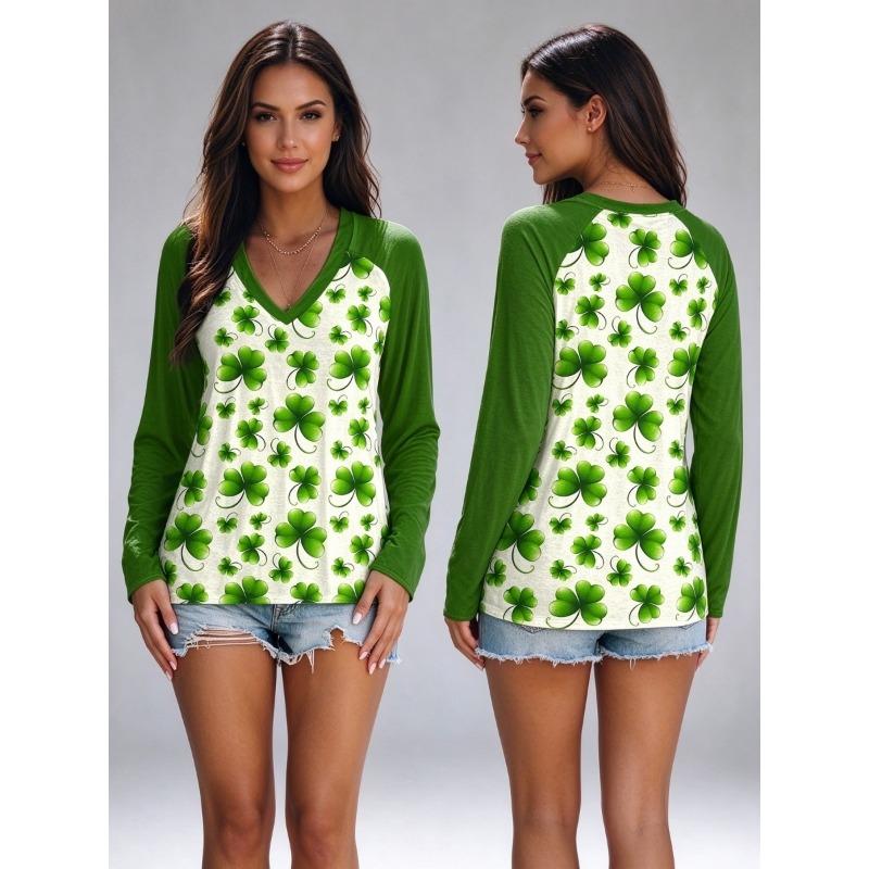 Women's V-neck long sleeve party autumn casual pullover 3d printing casual fashion tops