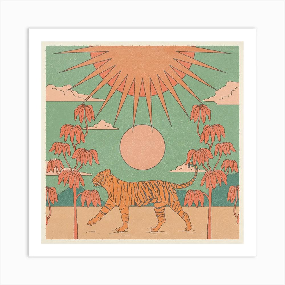 Square Poster Art Prints Boho Abstract Woman and Leopard Snake Nordic Retro Sun Face Mind Canvas Painting Living Room Home Decor