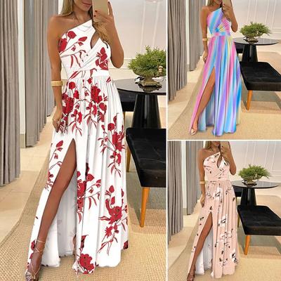 New Women Maxi Dress Long Holiday High Side Slit Floral Print Beach Sundress Party