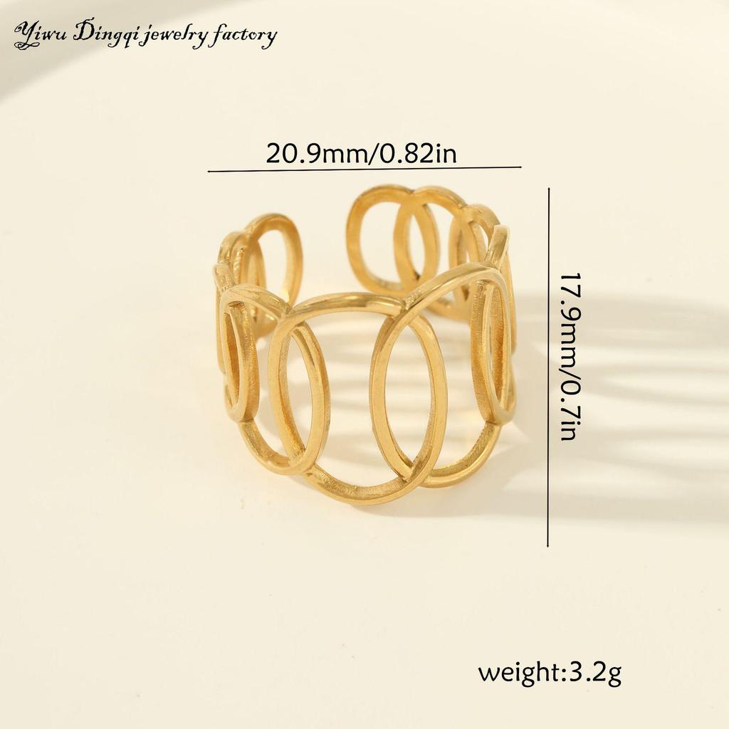 Luxury Non-Fading Drip Oil Open Ring - European and American Style Stainless Steel Statement Jewelry
