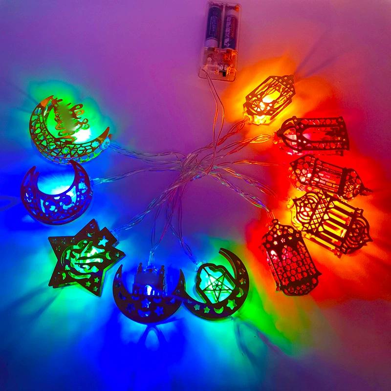 Golden Moon and Star LED String Lights - Decorative Iron Art for Festivals and Camping