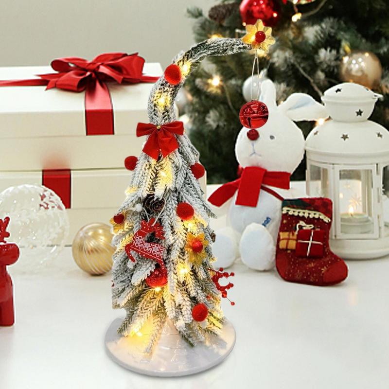 New 35cm Artificial Christmas Tree Bendable With LED Lights Christmas Curved Desktop Home Ornaments Artificial Pine Tree Decor 35cm