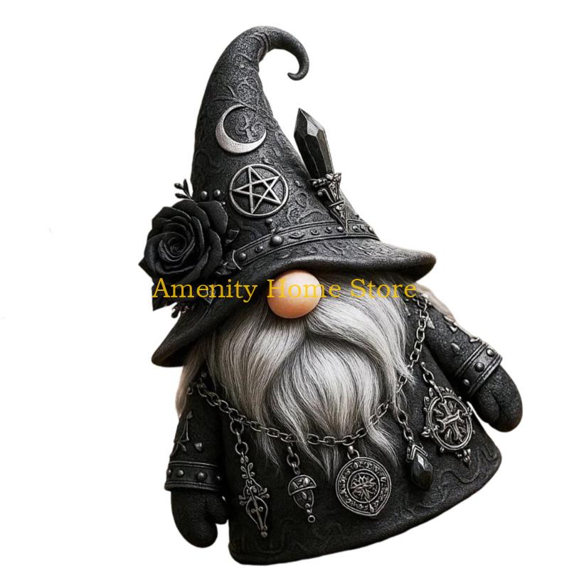 F26C Resin Gnomes Statue Sculptures Ornament for Home Garden Yard Decorations Collectibles Gift Gothic Witch Gnomes Figurines