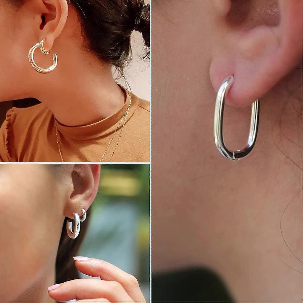 6 Pairs Gold Chunky Hoop Earrings Set for Women Hypoallergenic Thick Open Twisted Huggie Hoop Jewelry for Birthday/Christmas Gifts