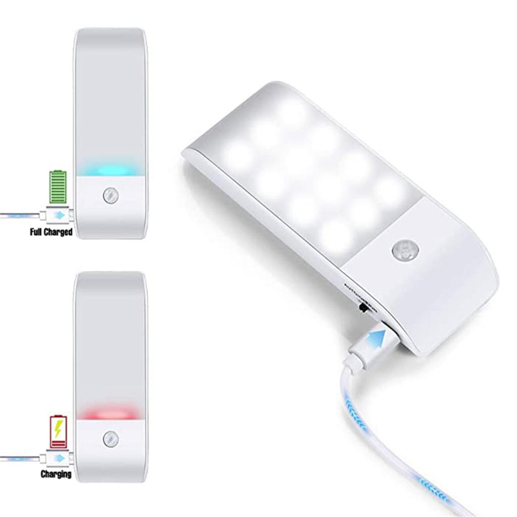 PIR Motion Sensor LED Night Light Rechargeable Creative Home Stick-on Wardrobe 12 High Brightness Automatic Sensing Cabinet For Bedroom Hallway