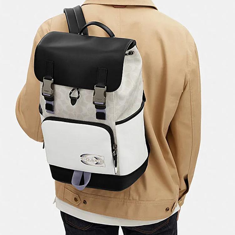 New COACH Track Cow Leather With Fabric With PVC Backpack Large Men's White & Black CJ653-QBCAH