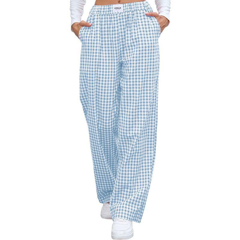 Checked Casual Loose Pocket Trousers Gingham Casual Loose Pockets Straight-Leg Trousers