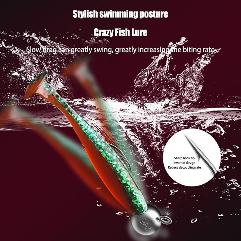 30-Piece Soft Fishing Lure Set With T-Tail - Durable Plastic Baits For Bass, Trout & More - Includes Minnow Swimbaits, Jig Hooks