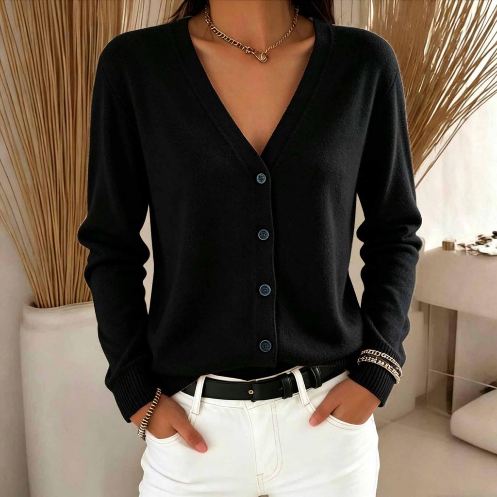 Women's Color Button Front Cardigan Sweater Loose Fit Casual Top