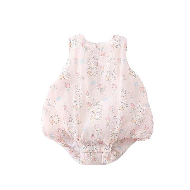 Baby Girl Summer Sleeveless Romper - Cute Rabbit Design