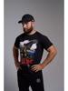 T-Shirt with Inscription and Print, Black Military
