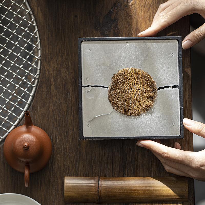 Charcoal Burnt Black Square Teapot Holder Water Storage Dry Brewing Table Tea Tray Jian Shui Zen Style Solid Wood