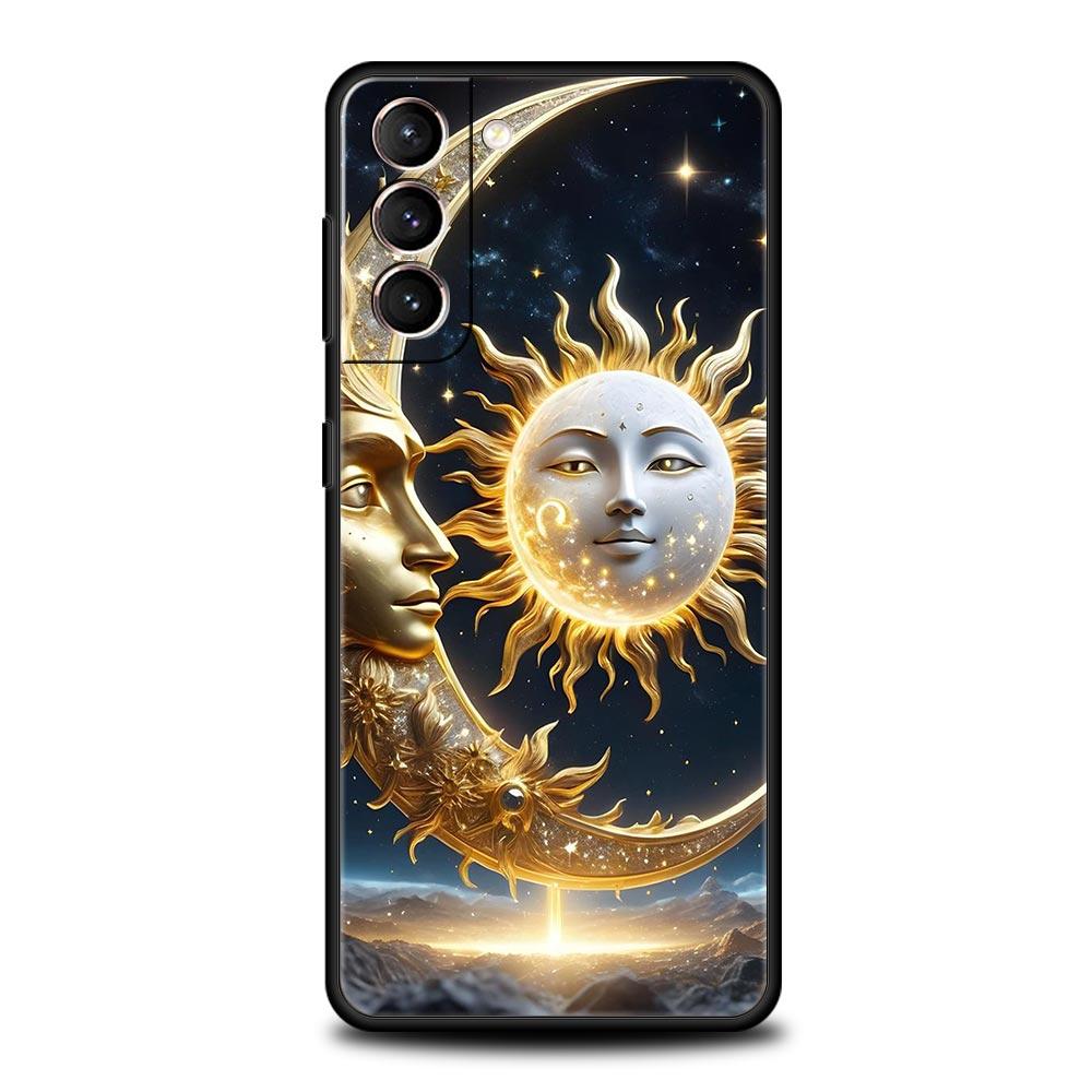 Moon Sun Phone Case For Samsung Galaxy S26 Ultra S25 Plus S24 FE S23 S22 5G S21 S20 Cover Black Soft