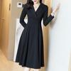 Jesień Zima Sukienki Garniturowe Kobiety Klapowany Jednolity Zamek Błyskawiczny Gorset Vintage Temperamentalna Moda Długi Rękaw Średniej Długości Sukienki A-Line