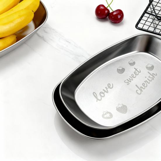 Stainless Steel Food Storage Tray Strawberry Bear Swallow Pattern Food Grade Portable Outdoor Picnic Fruit Snack Candies Serving Dish Plate