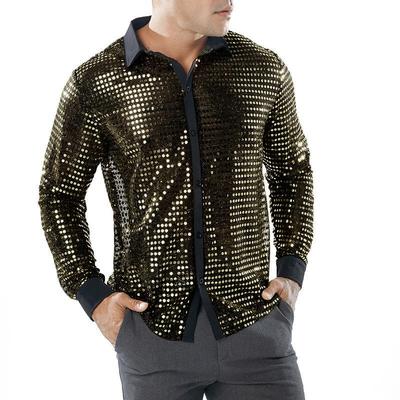 Chemise à Paillettes Boutonnée pour Homme, Costume Cosplay Fête Disco Années 70, Costume de Boîte de Nuit