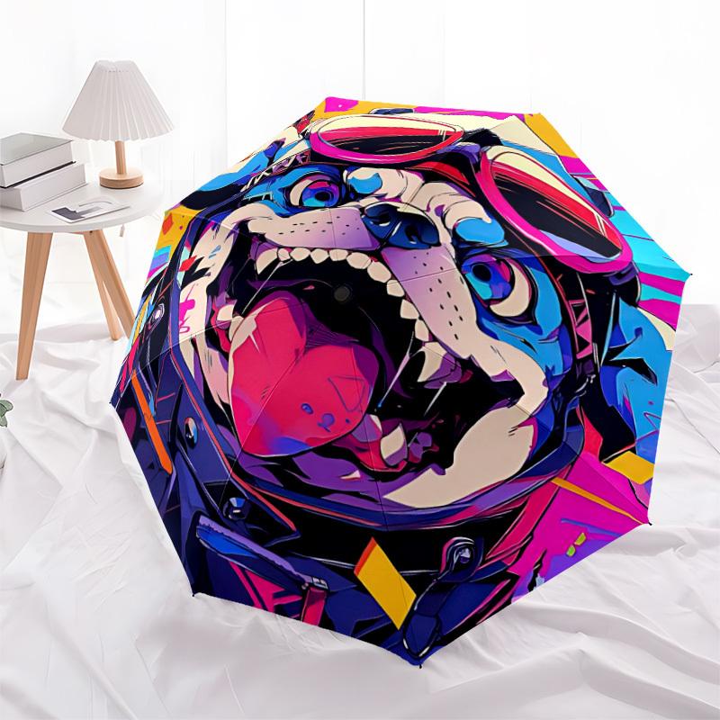 1pc Pug Goggles Fashionable Auto Opening/Closing Folding Umbrella with 8 Bones, Windproof Portable, Daily Use291