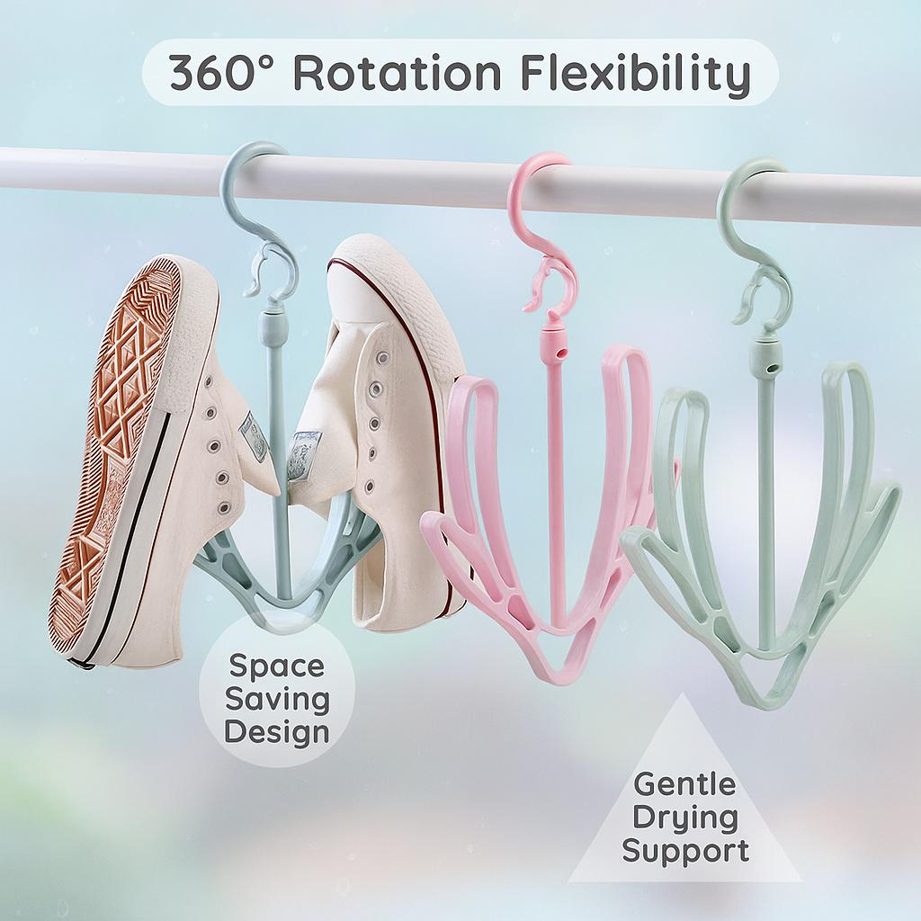 360 Degree Rotate Shoes Drying Rack Folding Hanger Hook