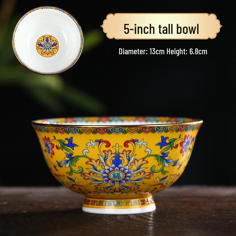 Ceramic Chinese Style Rice and Noodle Bowl Set with Enamel Color