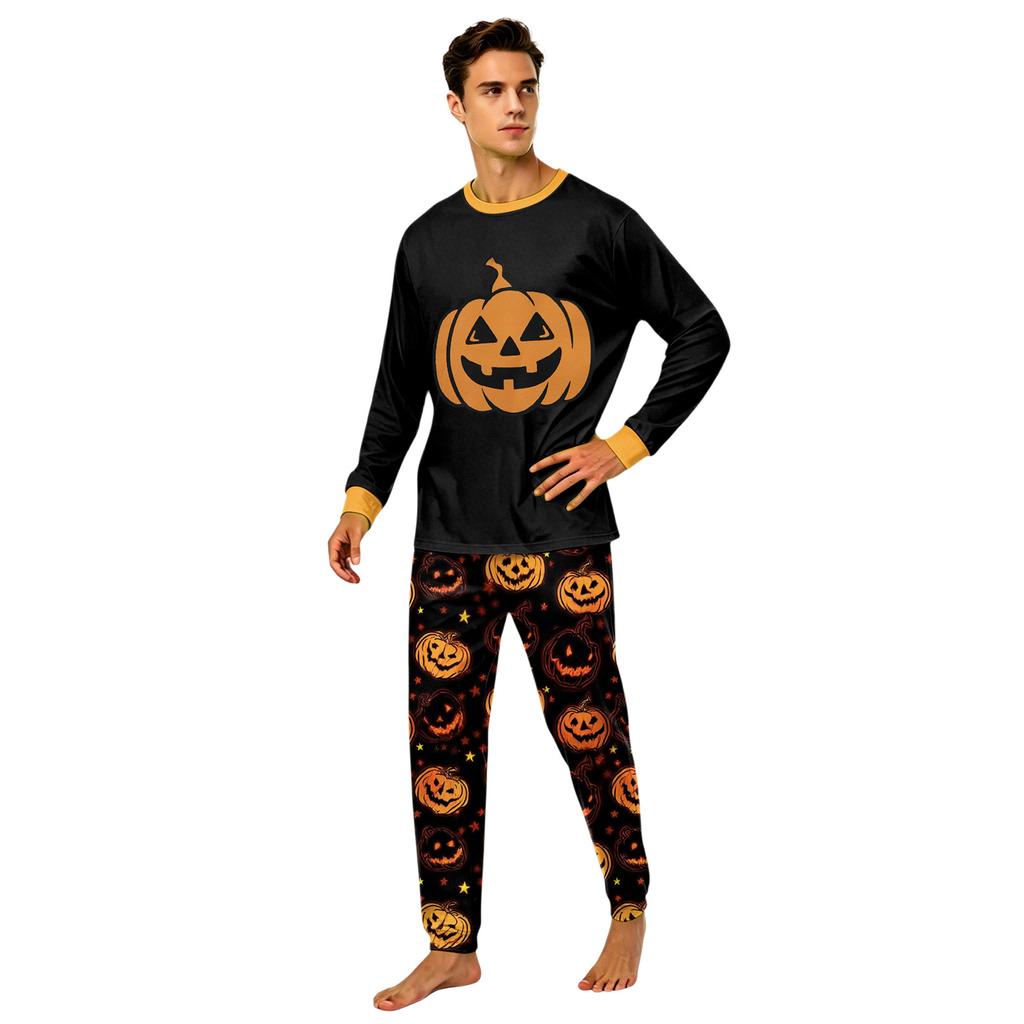 Family Matching Halloween Print Long Sleeve Top and Pants Loungewear Set