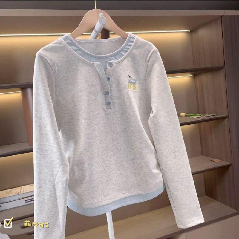Girls Faux Two Piece Long Sleeve T Shirt Spring Autumn Casual Round Neck Top For Big Kids Students