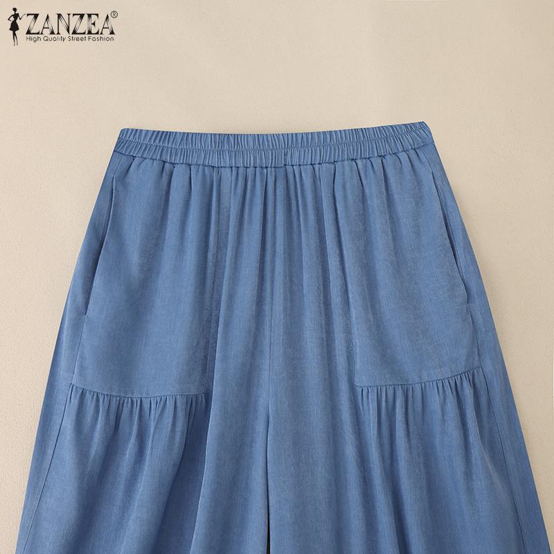 ZANZEA Damen Elastischer Bund Einfarbig Locker Lässige Hosen