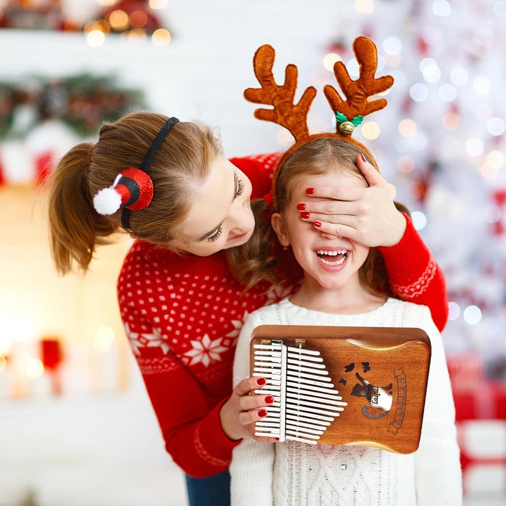 Kalimba 17 Keys Mahogany Thumb Piano Beginner Set with Tuning Hammer, Flannel Bag, Japanese Language Learning Sheet Music, Katakana Scale Stickers, Gi