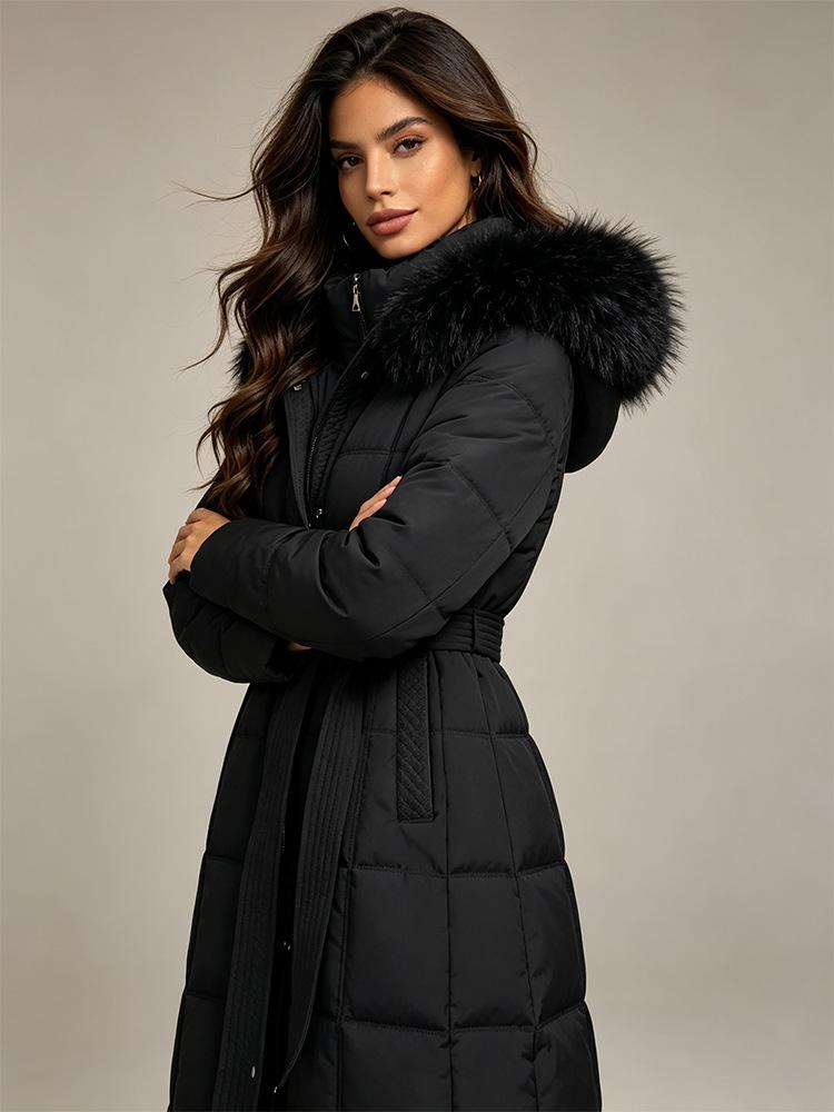 Long hooded down padded jacket for
