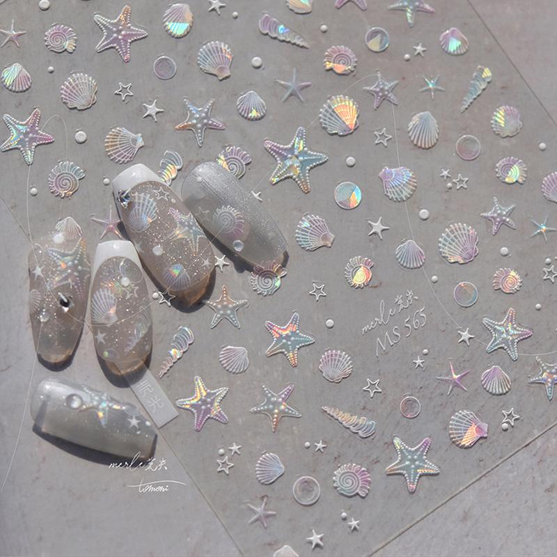 Coquillage Brillant Lumière Laser Coquillage de Mer Conque Étoile de Mer Étoile Autocollants Décalcomanies Nail Art Adhésifs Manucure Charmes Fantastiques Vie Marine