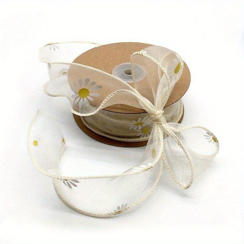 DIY Trim Ribbon for Bows 10 Yard Cake Gift-wrapped Bow Hand-decorated 9m*4cm Floral Edge Wave Ribbon Yarn Daisy Ribbon