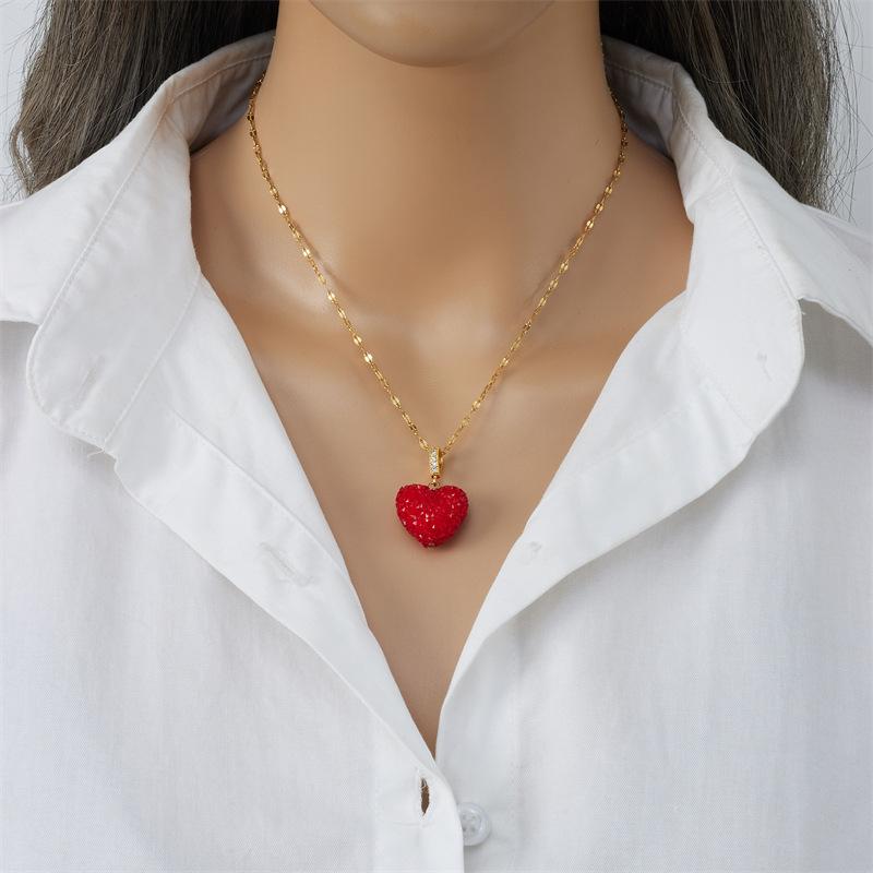 Bling Colorful Rhinestone Love Heart Pendant Necklace Fashion Hip Hop Stainless Steel Chain Jewelry Gifts for Women Teen Girls