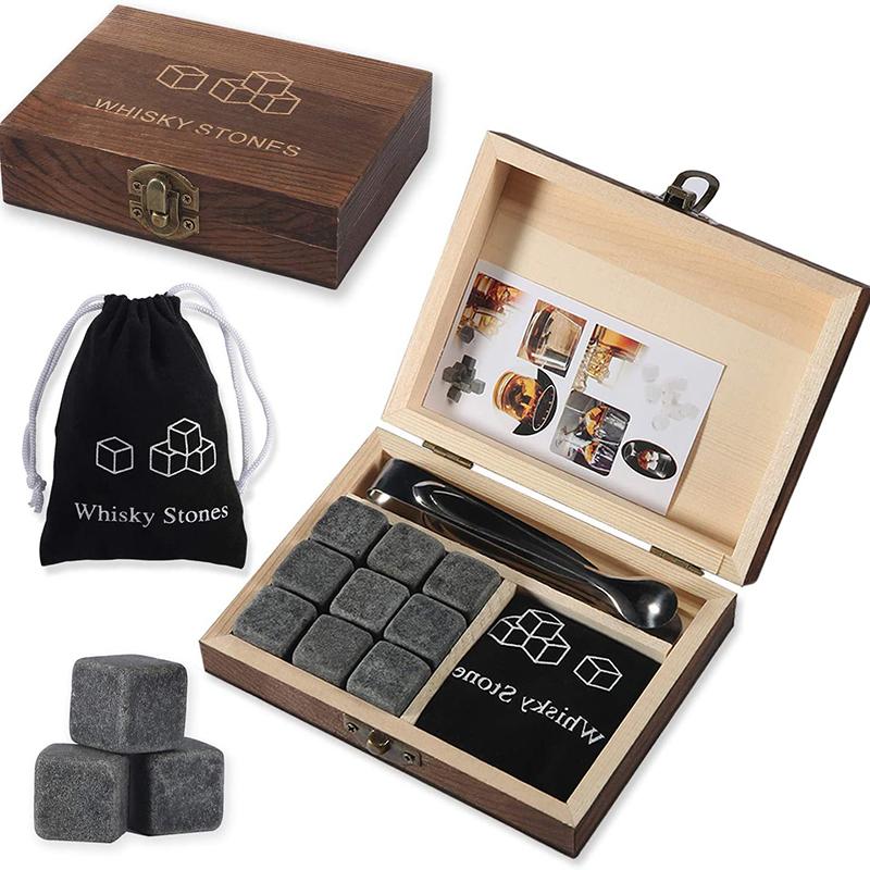 Whiskey Stones, Set Of 9 Grey Beverage Chilling Stones Cube Shaped Granite Chilling Whiskey Rocks Set Reusable Ice Cubes