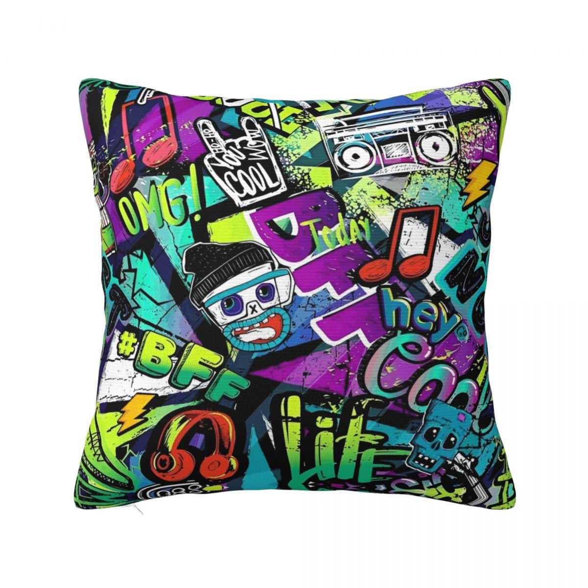 

Retro 80 90s Square Pillowcases Polyester Seat Graffiti Music Cushion Case Funny Decorative Throw Pillow Case 4545 30x30cm 12x12in