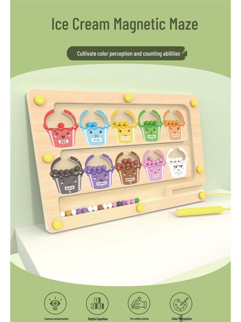 Children's Magnetic Bead Maze Toy: Educational Pen Control, Counting & Color Recognition Aid