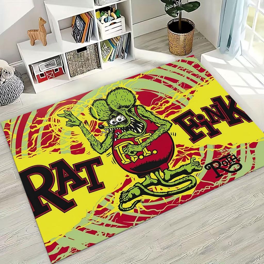 3D Rebellious RAT FINK Auto's Bord Cartoon Vloerkleed voor Slaapkamer Woonkamer Bank Huis Deurmat Decoratie, Groot Kinder Speel Antislip Vloermat