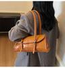 1Pc Oil Wax Leather Underarm Bag Women's High-end Niche Design Shoulder Bag Large Capacity Versatile Long Baguette Commuter Women's Bag