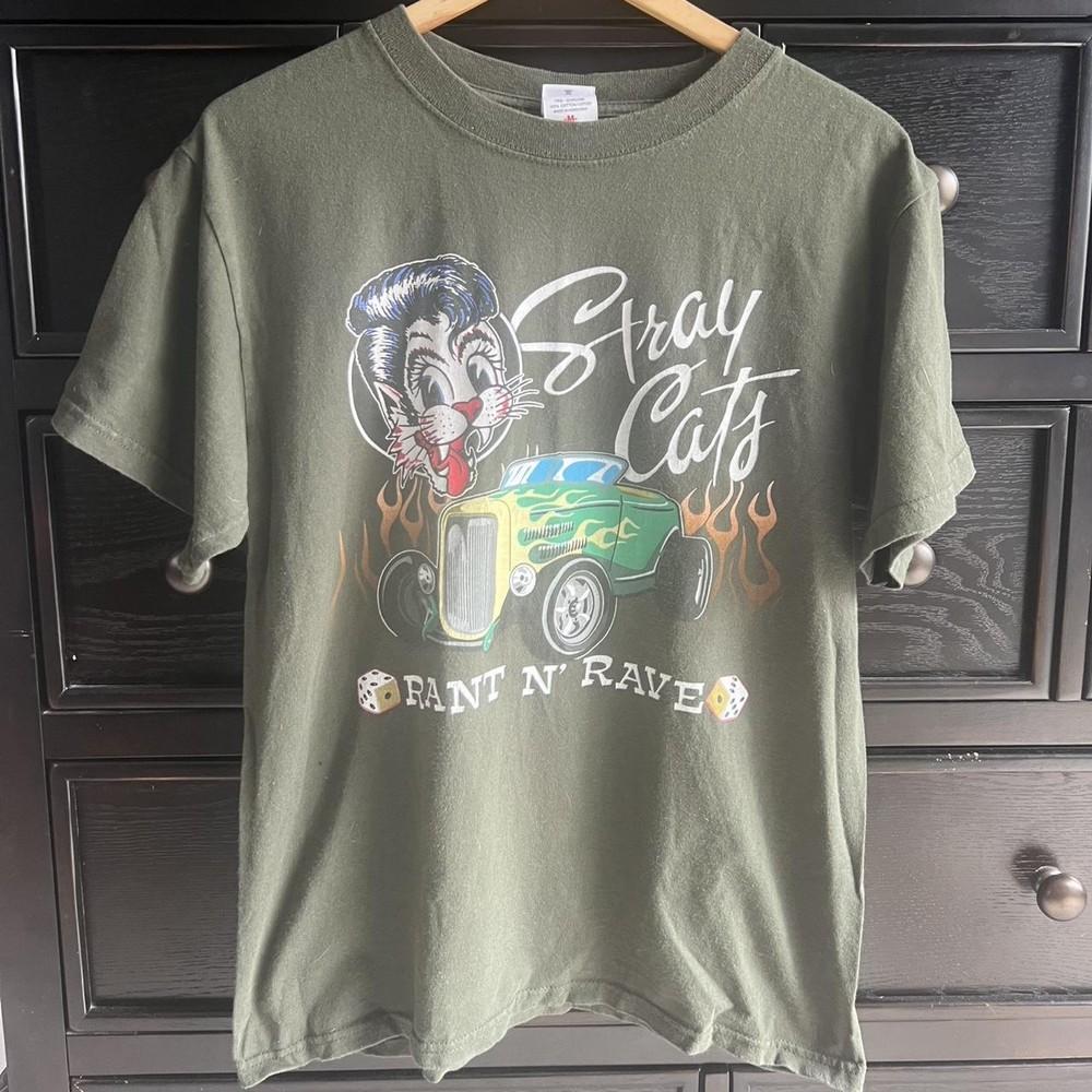 Stray Cats tour Rant N#039 Rave Military Green T shirt Rare design vtg NH19839 Unisex T-Shirt XXXXL