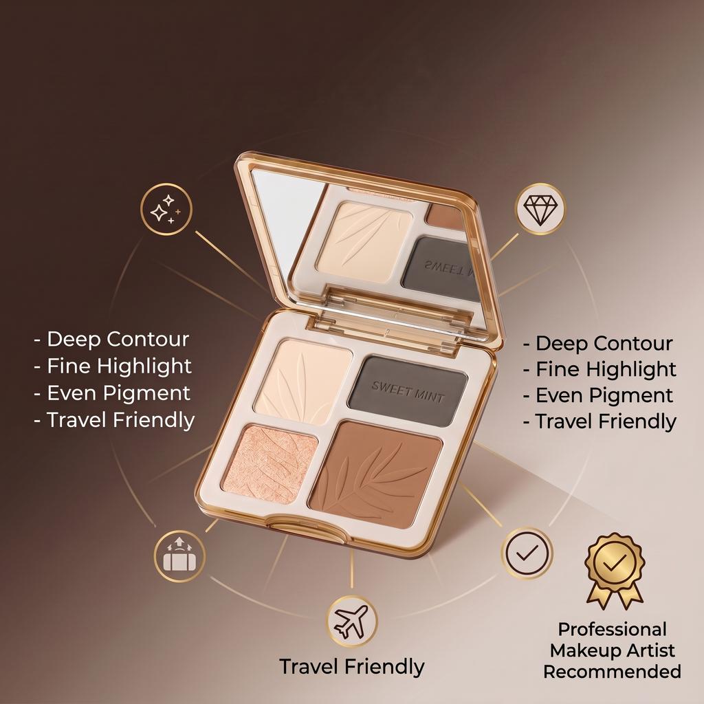 Sweetmint 4- Contour Palette Highlight & Contour Integrated Fine Texture Easy to Blend Beginner Friendly
