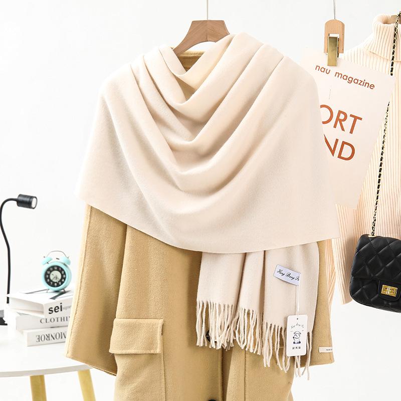 White Cashmere Scarf: Thickened, Solid Color, Versatile for Women & Men, Perfect for Autumn & Winter