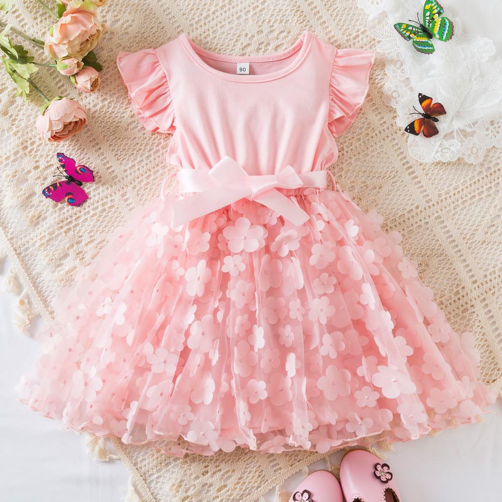 Prinzessinnen-Mädchenkleid mit Schmetterlings-Netz-Tüll für Geburtstag und Sommer für Kleinkinder