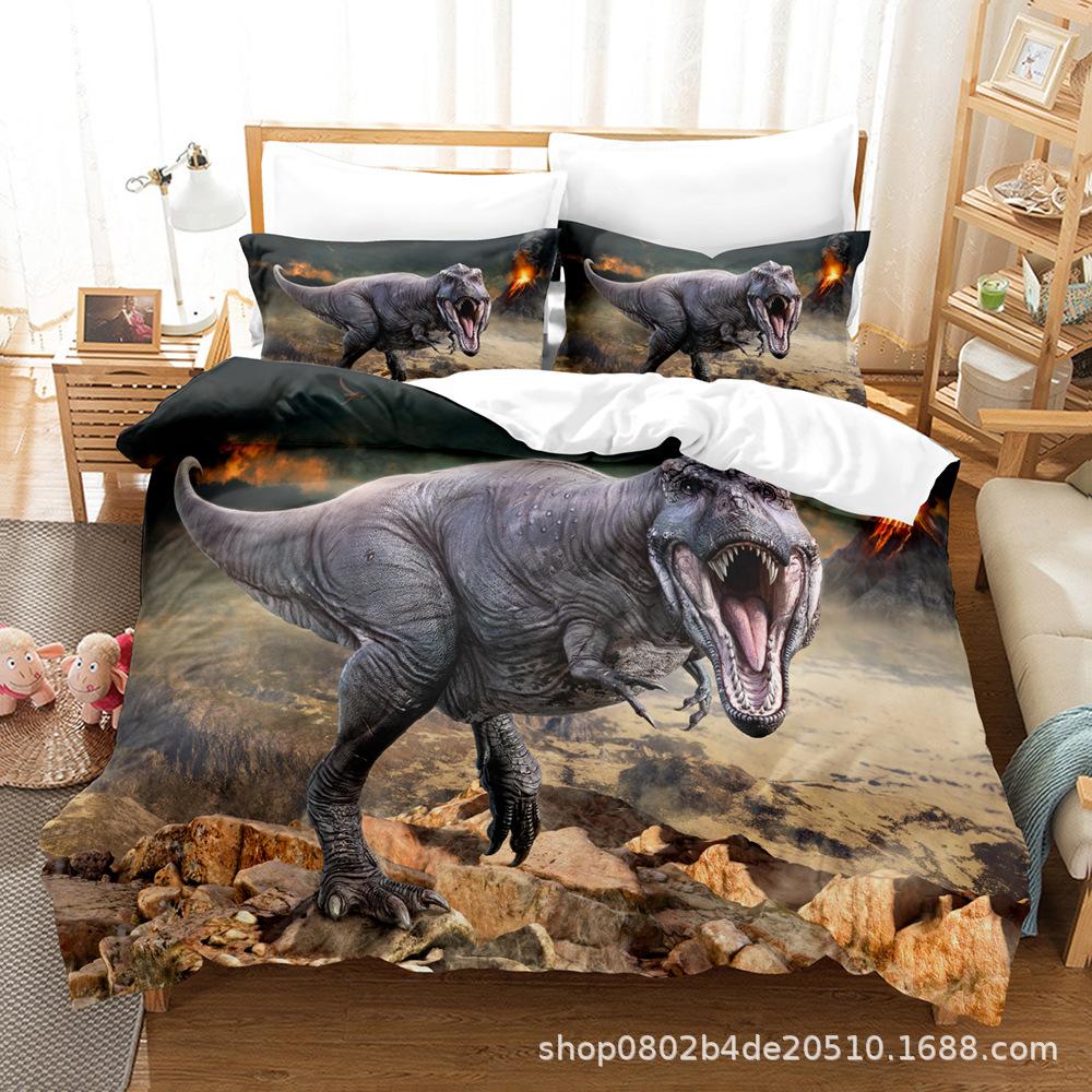 Digital Printed Sheet Bed Quilt Kit Home Textiles Dinosaur Printing Series Three-Piece Set quilt cover 90 * 190 pillowcase 50 * 75 * 1