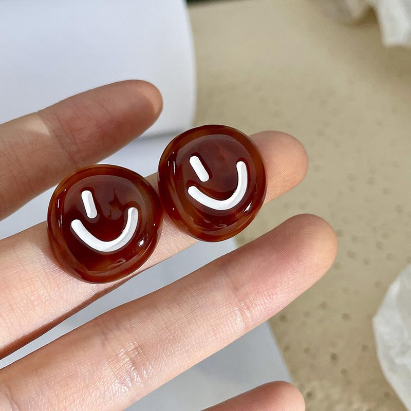 Vintage Fall & Winter Brown Earrings With Amber Resin Stone Crystal Caramel Color Women'S Earrings Elegant Jewelry Maillard