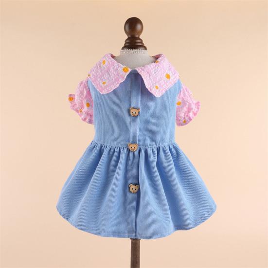 Adorable Pet Princess Dress with Cute Bear Button Soft Comfortable Breathable Cat Dog Dress for Spring Summer