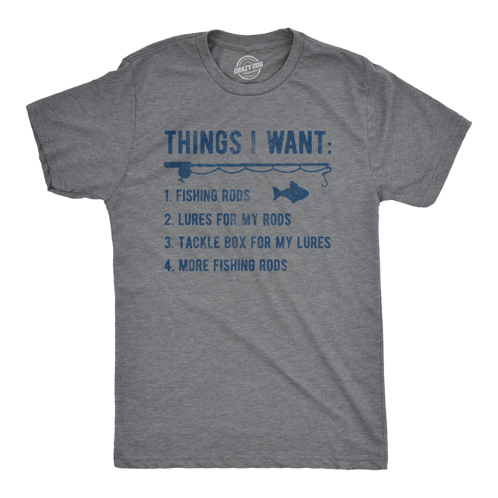 Mens Things I Want List Fishing T Shirt Funny Fisherman Checklist Joke Tee for XXXL